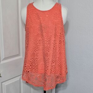 Coral Crochet Lace Tank Top Size Large Boho Cottagecore Summer Vacation Beach